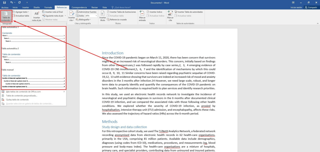 creando indice en word paso 3