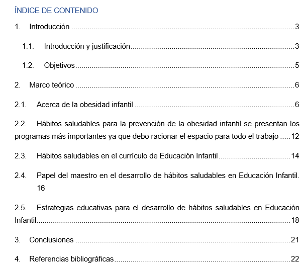 índice de contenidos TFG